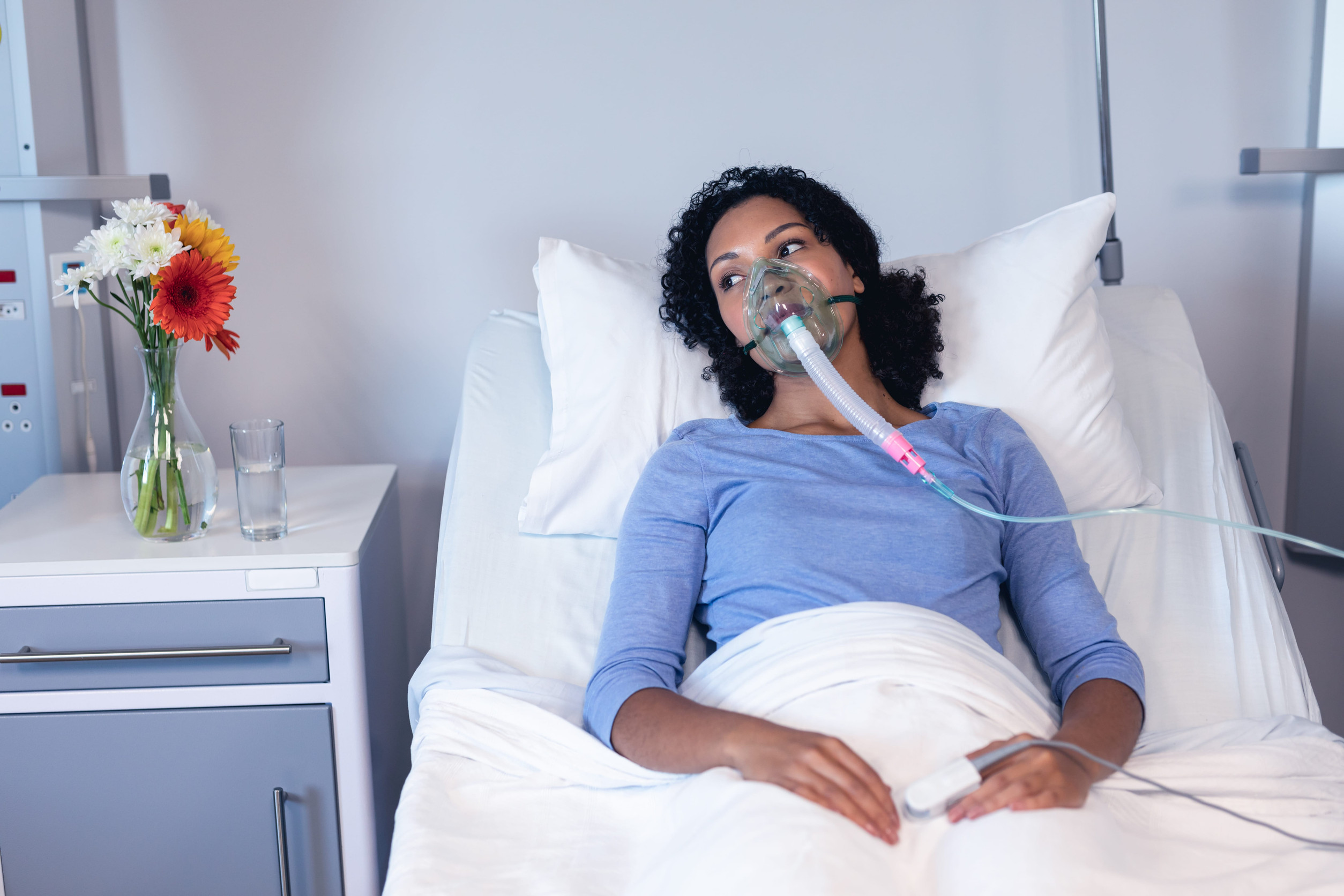 Patient receiving respiratory care in hospital
